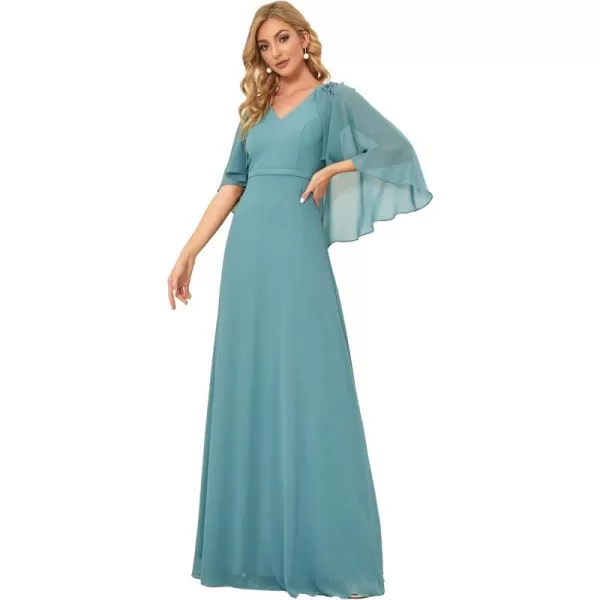 EverPretty Womens Applique Chiffon Long Sleeve Maxi Formal Evening Party Dress 0638Demin Blue