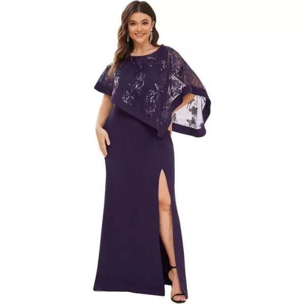 EverPretty Womens Bodycon Leg Slit Plus Size Maxi Dress with Cape 70116Dark Purple