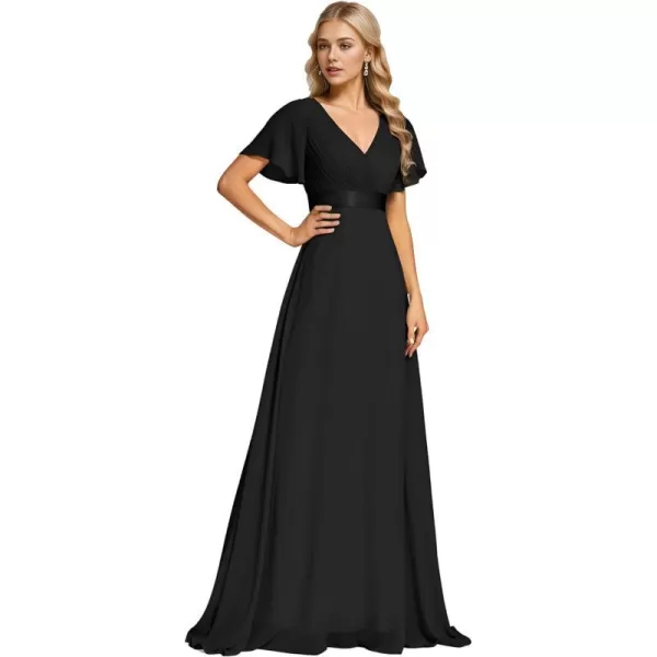 EverPretty Womens Bridemaids Dress V Neck Short Sleeves A Line Chiffon Long Formal DressesBlack