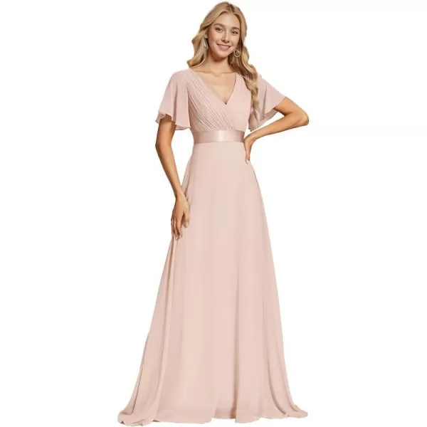 EverPretty Womens Bridemaids Dress V Neck Short Sleeves A Line Chiffon Long Formal DressesBlush