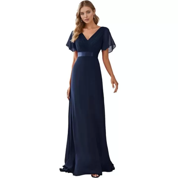 EverPretty Womens Bridemaids Dress V Neck Short Sleeves A Line Chiffon Long Formal DressesNavy Blue