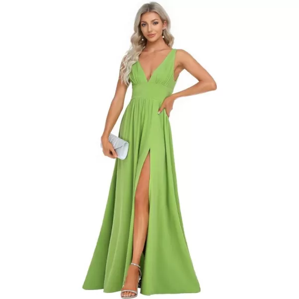 EverPretty Womens Bridemaids Dresses Deep VNeck Sleeveless Side Slit Floor Length Wedding Guest Dress 0168BAvocado Green