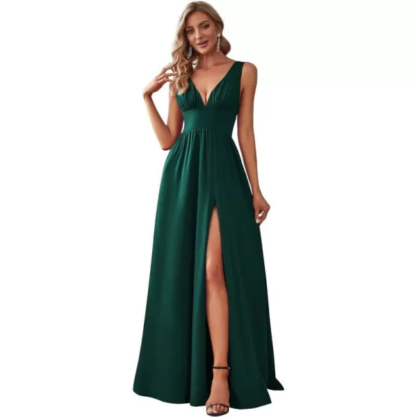 EverPretty Womens Bridemaids Dresses Deep VNeck Sleeveless Side Slit Floor Length Wedding Guest Dress 0168BDark Green