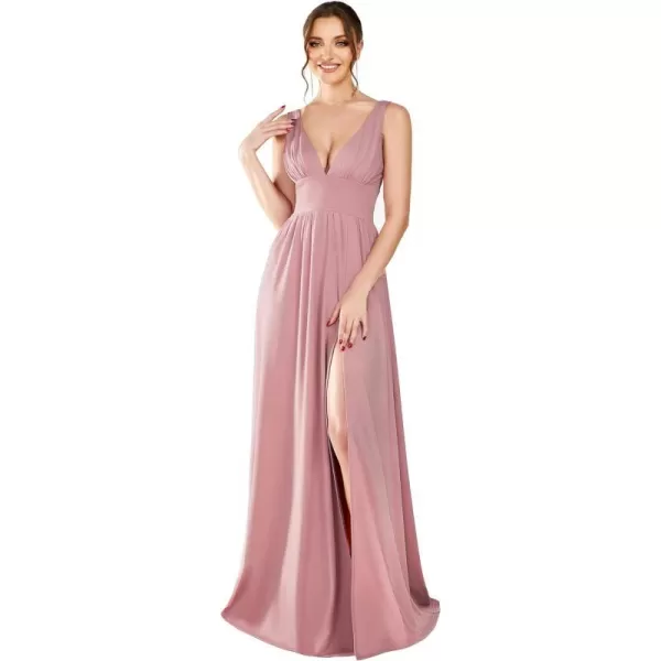 EverPretty Womens Bridemaids Dresses Deep VNeck Sleeveless Side Slit Floor Length Wedding Guest Dress 0168BDusty Rose