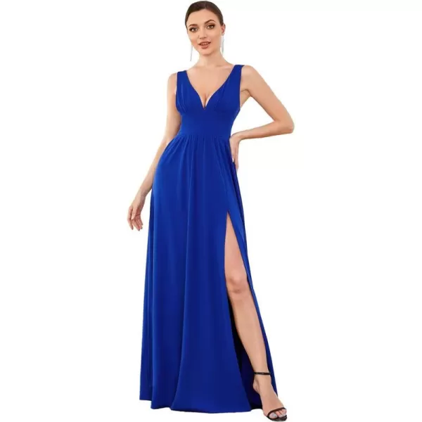 EverPretty Womens Bridemaids Dresses Deep VNeck Sleeveless Side Slit Floor Length Wedding Guest Dress 0168BSapphire Blue