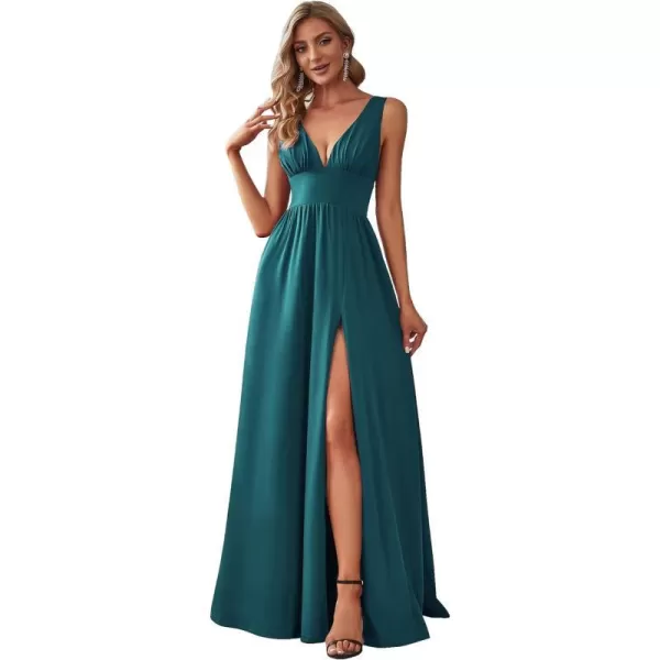 EverPretty Womens Bridemaids Dresses Deep VNeck Sleeveless Side Slit Floor Length Wedding Guest Dress 0168BTeal