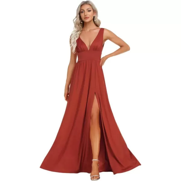 EverPretty Womens Bridemaids Dresses Deep VNeck Sleeveless Side Slit Floor Length Wedding Guest Dress 0168BVermilion