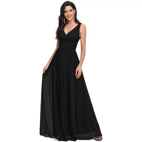 EverPretty Womens Bridesmaid Dress VNeck Sleeveless A Line Chiffon Floor Length Formal Dress 09016Black