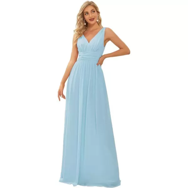 EverPretty Womens Bridesmaid Dress VNeck Sleeveless A Line Chiffon Floor Length Formal Dress 09016Blue