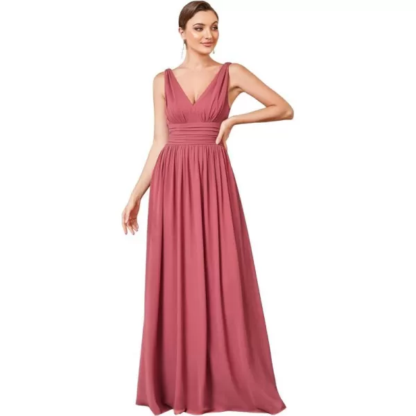 EverPretty Womens Bridesmaid Dress VNeck Sleeveless A Line Chiffon Floor Length Formal Dress 09016Came Brown