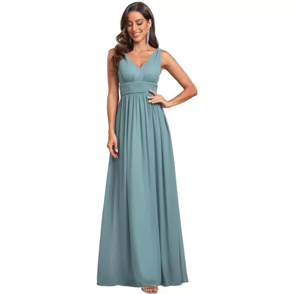 EverPretty Womens Bridesmaid Dress VNeck Sleeveless A Line Chiffon Floor Length Formal Dress 09016Dusty Blue