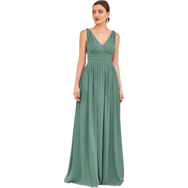 EverPretty Womens Bridesmaid Dress VNeck Sleeveless A Line Chiffon Floor Length Formal Dress 09016Green Blue