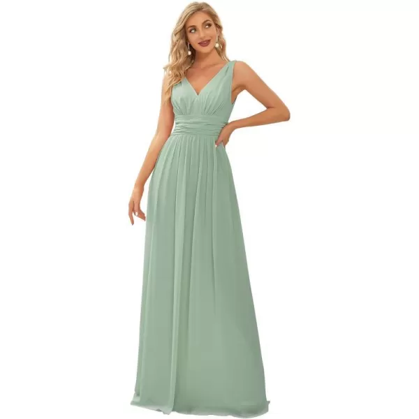 EverPretty Womens Bridesmaid Dress VNeck Sleeveless A Line Chiffon Floor Length Formal Dress 09016Mint Green