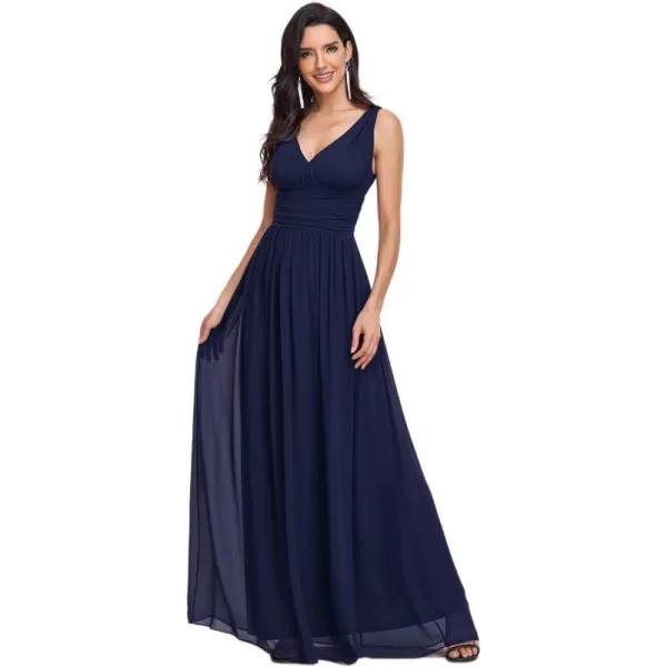 EverPretty Womens Bridesmaid Dress VNeck Sleeveless A Line Chiffon Floor Length Formal Dress 09016Navy Blue