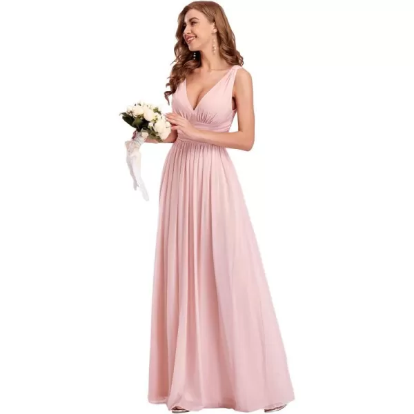 EverPretty Womens Bridesmaid Dress VNeck Sleeveless A Line Chiffon Floor Length Formal Dress 09016Pink