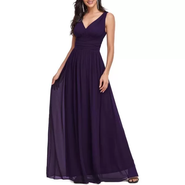 EverPretty Womens Bridesmaid Dress VNeck Sleeveless A Line Chiffon Floor Length Formal Dress 09016Purple