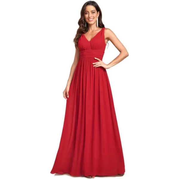 EverPretty Womens Bridesmaid Dress VNeck Sleeveless A Line Chiffon Floor Length Formal Dress 09016Red