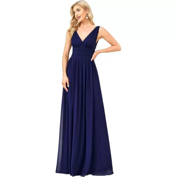 EverPretty Womens Bridesmaid Dress VNeck Sleeveless A Line Chiffon Floor Length Formal Dress 09016Royal Blue