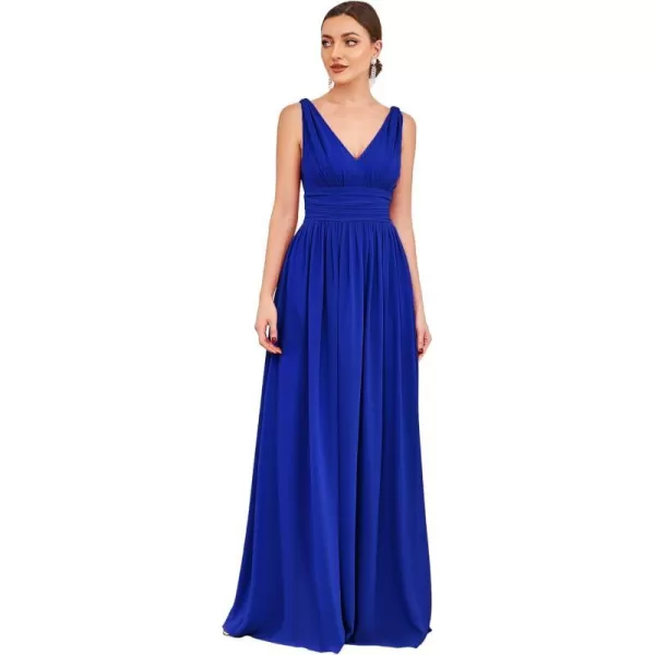 EverPretty Womens Bridesmaid Dress VNeck Sleeveless A Line Chiffon Floor Length Formal Dress 09016Sapphire Blue