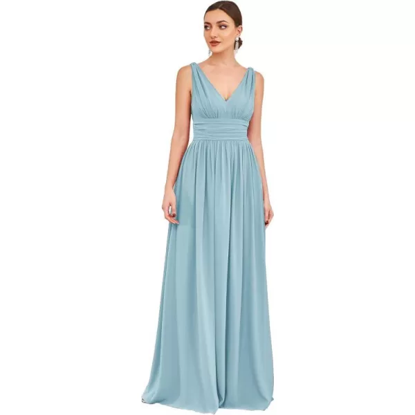 EverPretty Womens Bridesmaid Dress VNeck Sleeveless A Line Chiffon Floor Length Formal Dress 09016Sky Blue