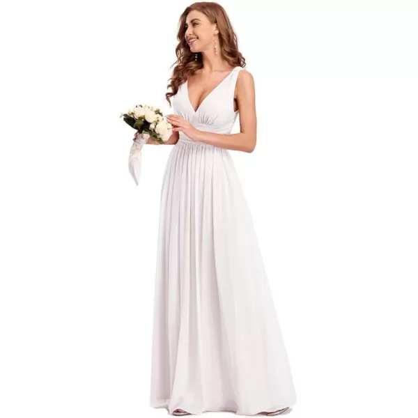 EverPretty Womens Bridesmaid Dress VNeck Sleeveless A Line Chiffon Floor Length Formal Dress 09016White 1