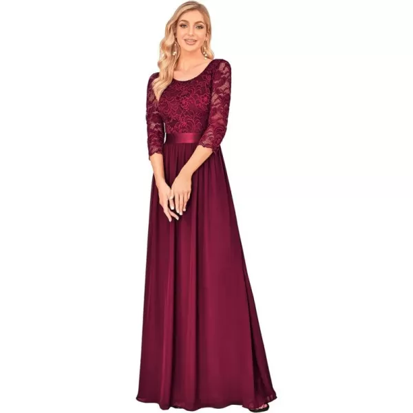 EverPretty Womens Bridesmaid Dresses 34 Sleeve Empire Waist Maxi Mother of The Bride DressesBurgundy