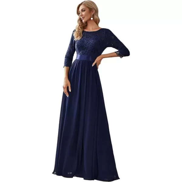 EverPretty Womens Bridesmaid Dresses 34 Sleeve Empire Waist Maxi Mother of The Bride DressesNavy Blue