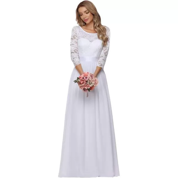 EverPretty Womens Bridesmaid Dresses 34 Sleeve Empire Waist Maxi Mother of The Bride DressesWhite