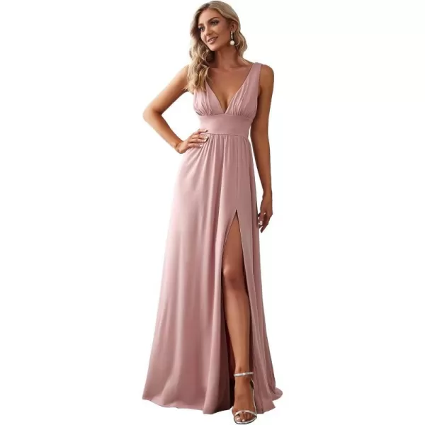 EverPretty Womens Bridesmaid Dresses Deep VNeck Sleeveless Side Slit Floor Length Wedding Guest Dress 0168BDusty Rose