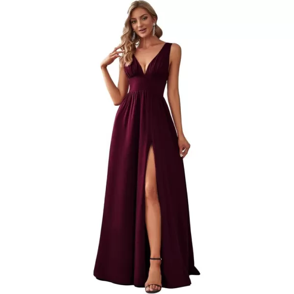 EverPretty Womens Bridesmaid Dresses Deep VNeck Sleeveless Side Slit Floor Length Wedding Guest Dress 0168BMulberry