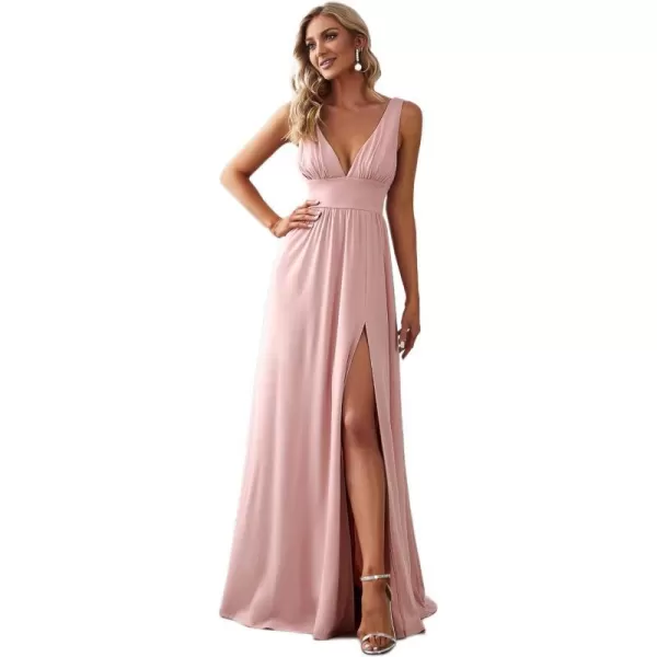 EverPretty Womens Bridesmaid Dresses Deep VNeck Sleeveless Side Slit Floor Length Wedding Guest Dress 0168BPink