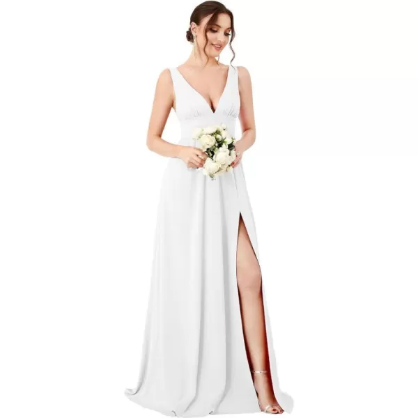 EverPretty Womens Bridesmaid Dresses Deep VNeck Sleeveless Side Slit Floor Length Wedding Guest Dress 0168BWhite