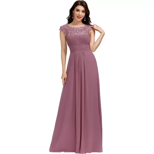 EverPretty Womens Cap Sleeve Ruched Lace Round Neck Chiffon Formal Evening Gowns 09993USOrchid1