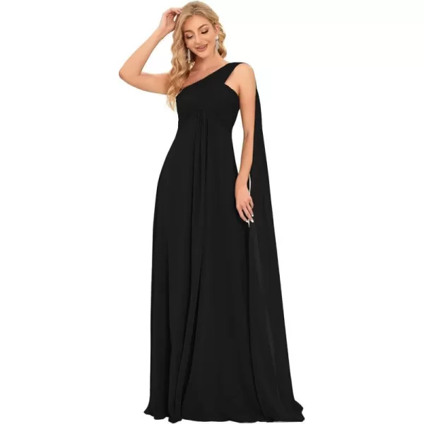 EverPretty Womens Chiffon Bridesmaid Dress OneShoulder Ruched Bust Long Flowy Formal Dresses 09816Black