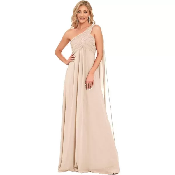 EverPretty Womens Chiffon Bridesmaid Dress OneShoulder Ruched Bust Long Flowy Formal Dresses 09816Blush