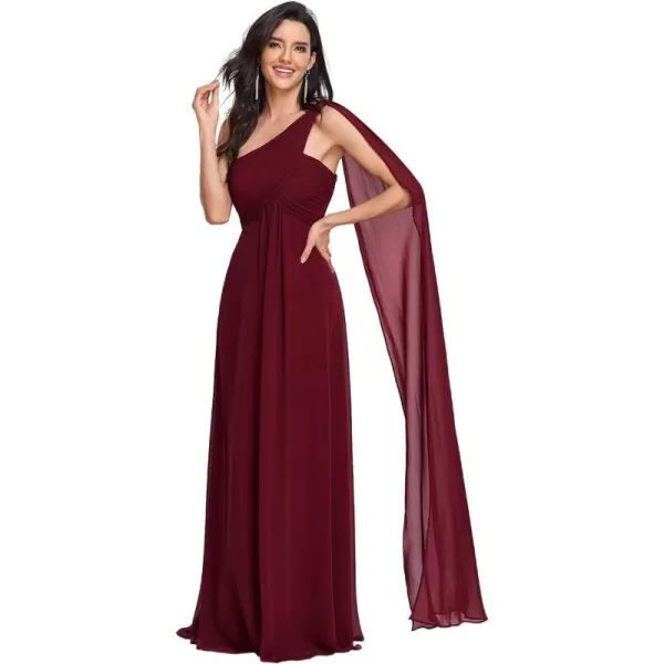 EverPretty Womens Chiffon Bridesmaid Dress OneShoulder Ruched Bust Long Flowy Formal Dresses 09816Burgundy