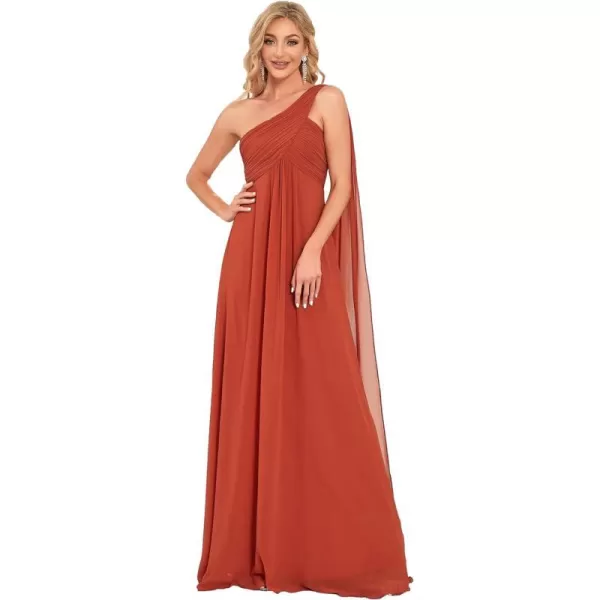 EverPretty Womens Chiffon Bridesmaid Dress OneShoulder Ruched Bust Long Flowy Formal Dresses 09816Burnt Orange