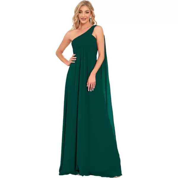 EverPretty Womens Chiffon Bridesmaid Dress OneShoulder Ruched Bust Long Flowy Formal Dresses 09816Dark Green