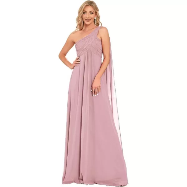 EverPretty Womens Chiffon Bridesmaid Dress OneShoulder Ruched Bust Long Flowy Formal Dresses 09816Dusty Rose