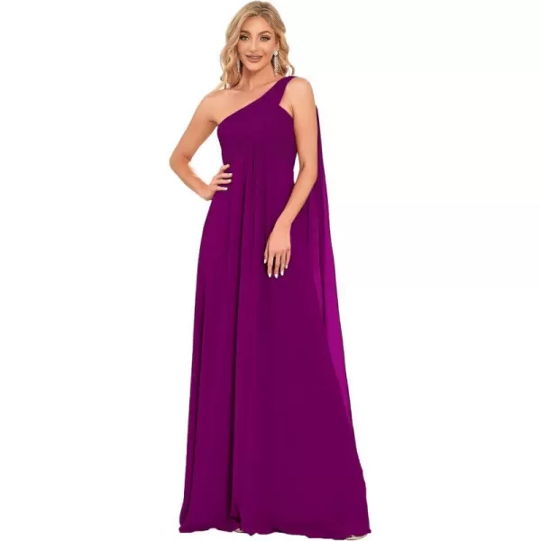 EverPretty Womens Chiffon Bridesmaid Dress OneShoulder Ruched Bust Long Flowy Formal Dresses 09816Fuchsia