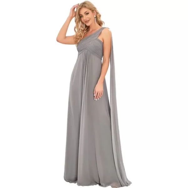 EverPretty Womens Chiffon Bridesmaid Dress OneShoulder Ruched Bust Long Flowy Formal Dresses 09816Gray