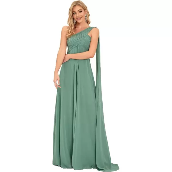 EverPretty Womens Chiffon Bridesmaid Dress OneShoulder Ruched Bust Long Flowy Formal Dresses 09816Green Bean