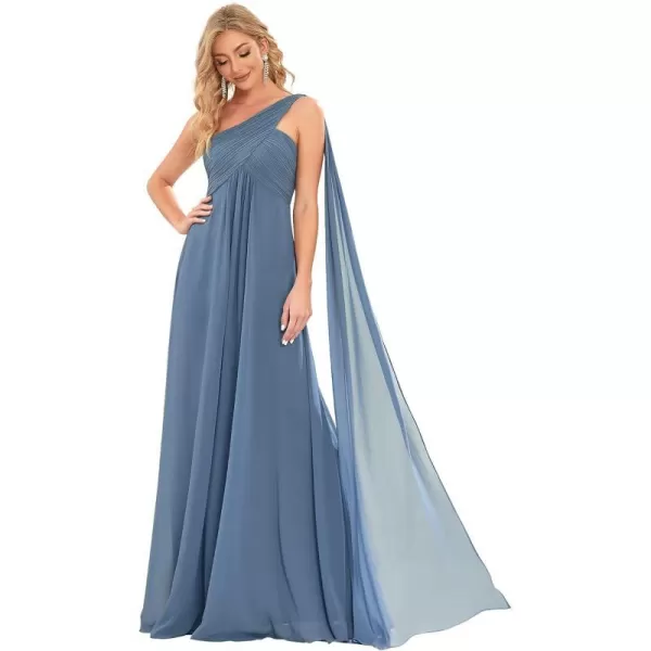 EverPretty Womens Chiffon Bridesmaid Dress OneShoulder Ruched Bust Long Flowy Formal Dresses 09816Haze Blue