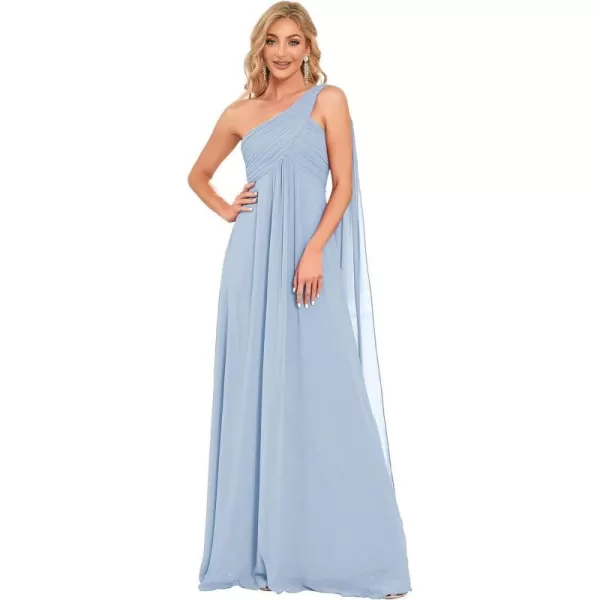 EverPretty Womens Chiffon Bridesmaid Dress OneShoulder Ruched Bust Long Flowy Formal Dresses 09816Ice Blue