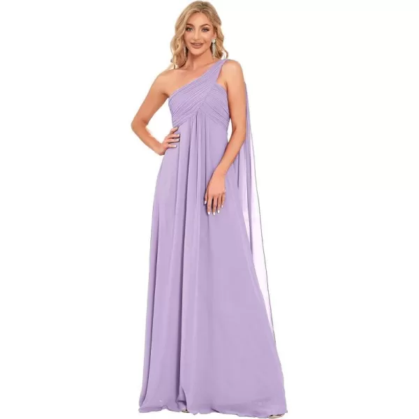 EverPretty Womens Chiffon Bridesmaid Dress OneShoulder Ruched Bust Long Flowy Formal Dresses 09816Lavender