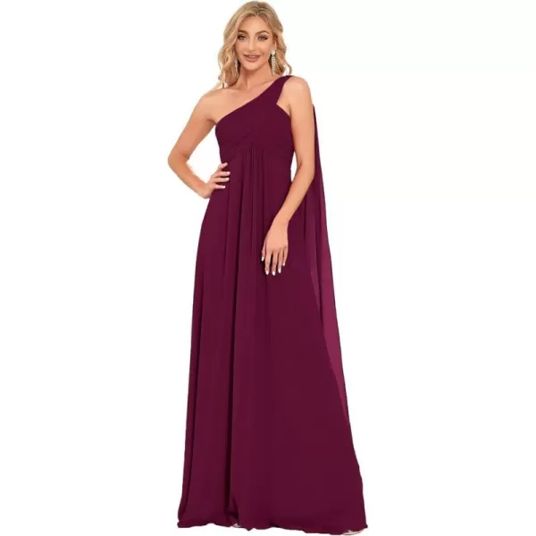 EverPretty Womens Chiffon Bridesmaid Dress OneShoulder Ruched Bust Long Flowy Formal Dresses 09816Mulberry