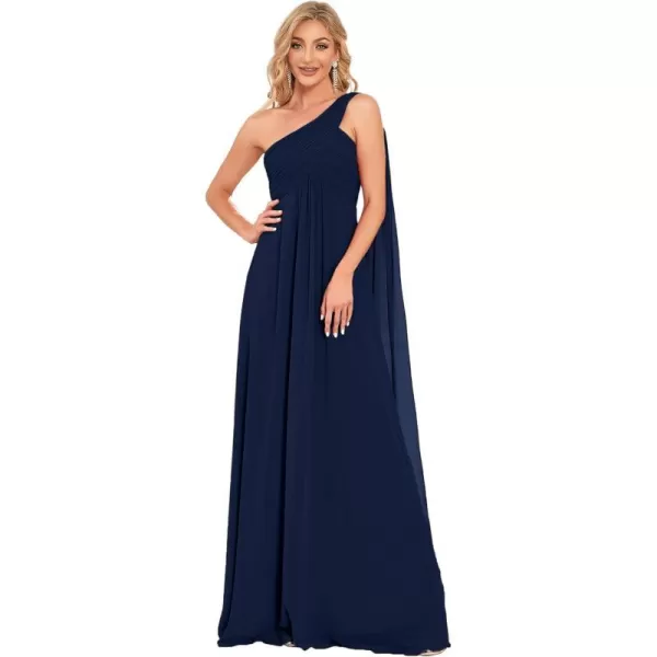 EverPretty Womens Chiffon Bridesmaid Dress OneShoulder Ruched Bust Long Flowy Formal Dresses 09816Navy Blue