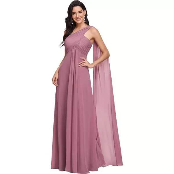 EverPretty Womens Chiffon Bridesmaid Dress OneShoulder Ruched Bust Long Flowy Formal Dresses 09816Orchid