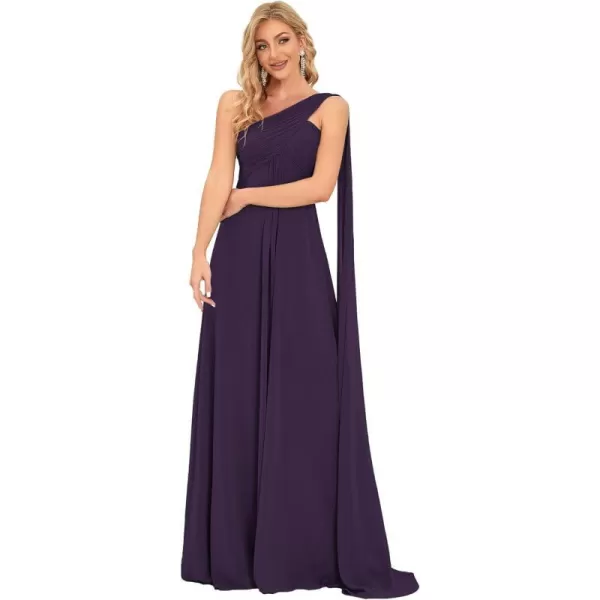 EverPretty Womens Chiffon Bridesmaid Dress OneShoulder Ruched Bust Long Flowy Formal Dresses 09816Purple