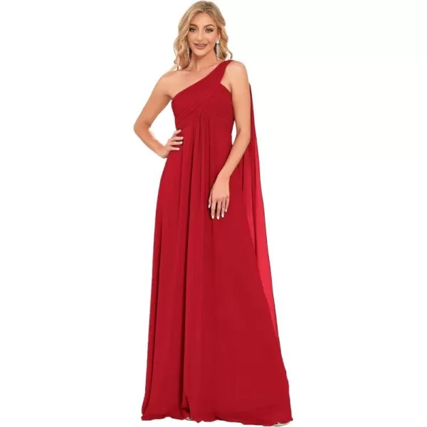 EverPretty Womens Chiffon Bridesmaid Dress OneShoulder Ruched Bust Long Flowy Formal Dresses 09816Red